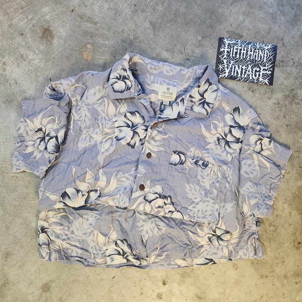 VTG 1990s Y2K Solitude Washable Silk Hawaiian Shirt China Single Stitch M‎ 20x28